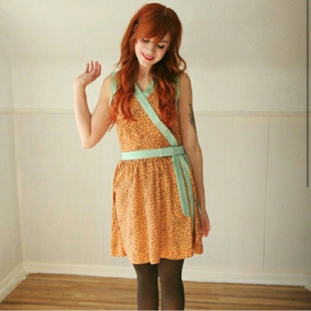 Retro Polka Dot Dress with Mint Sash